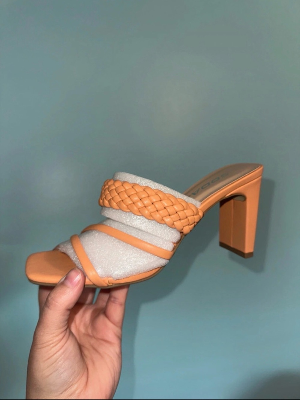Soda Tangerine Braided-Strap Block Heel Mule
